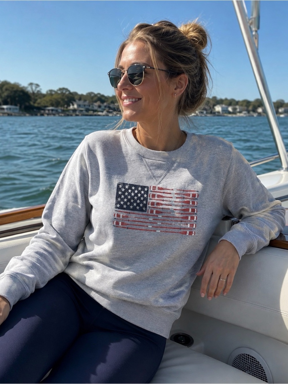 J Crew Womens Americana Sweatshirt American Flag Oar Nautical Preppy Coast Sz M